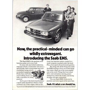 1973 Saab EMS Luxury Sedan Vintage Print Ad Family Car Little Boy 70s Wall Art